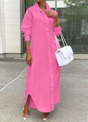 Image of Choichic Shirt Dresses for Women Casual Long Sleeve Cotton Button Down Maxi Dresses