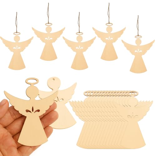 PIujsym 60 Stück Weihnachtsanhänger Holz Engel, 8cm...