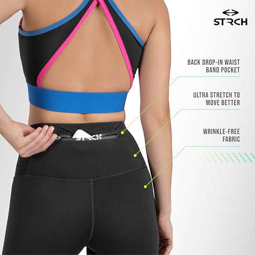 Image of STRCH Nylon High Waist No-Roll Leggings for Women- Secure fit, Leggings for Gym, Yoga, Running, Super Stretch, Sweat-Wicking, Lightweight, Breathable, Wrinkle Free, No-roll Waist Band.