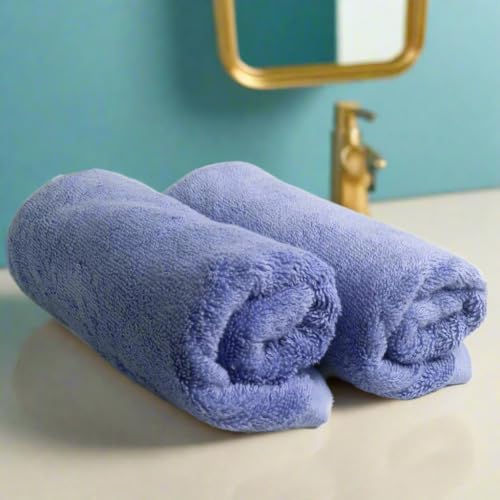 HEELIUM Bamboo Hand Towel | Ultra Absorbent & Anti-Bacterial | 3X Softer Than Cotton Towels | 65 X 40 cm - 600 GSM | Pack of 2 - Iris