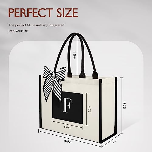 Personalized Initial Canvas Tote Bag, Monogrammed Beach Tote Bag for Women, Birthday Gifts for Women, Bride, Holiday3
