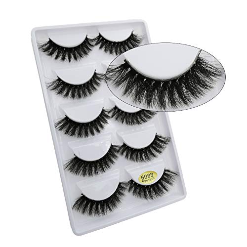 Lakkio 5 Pairs Pure Mink Hair Eyelashes 3D Eyelashes Extension Natural Dense False Eyelashes Handmade Lashes Set