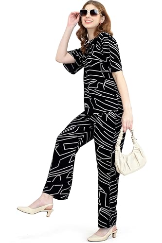 Image of ZEYO Women's Rayon Printed Night Suit Set Of Top & Pajama Set