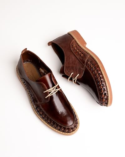 Mexico en la Piel Handmade Leather Huarache Oxford Shoes for Men with Lace-Up Design, Shedron Color, Comfortable Fit, Breathable and Lightweight, US Size 7-12 US3