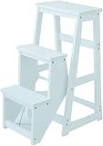 ZEELYDE Poggiapiedi Sgabello,Poggiapiedi Pieghevole Scalino Pieghevole Sgabello Pieghevole a Scatto Retrattile, Scala in Legno a 3 gradini, libreria Multifunzione Antiscivolo, Camera da Letto, soggi