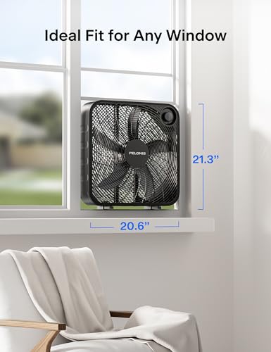 Image of PELONIS 3-Speed, 20-Inch Box Fan for Bedroom, 5 Blades, 2295 CFM, Grey