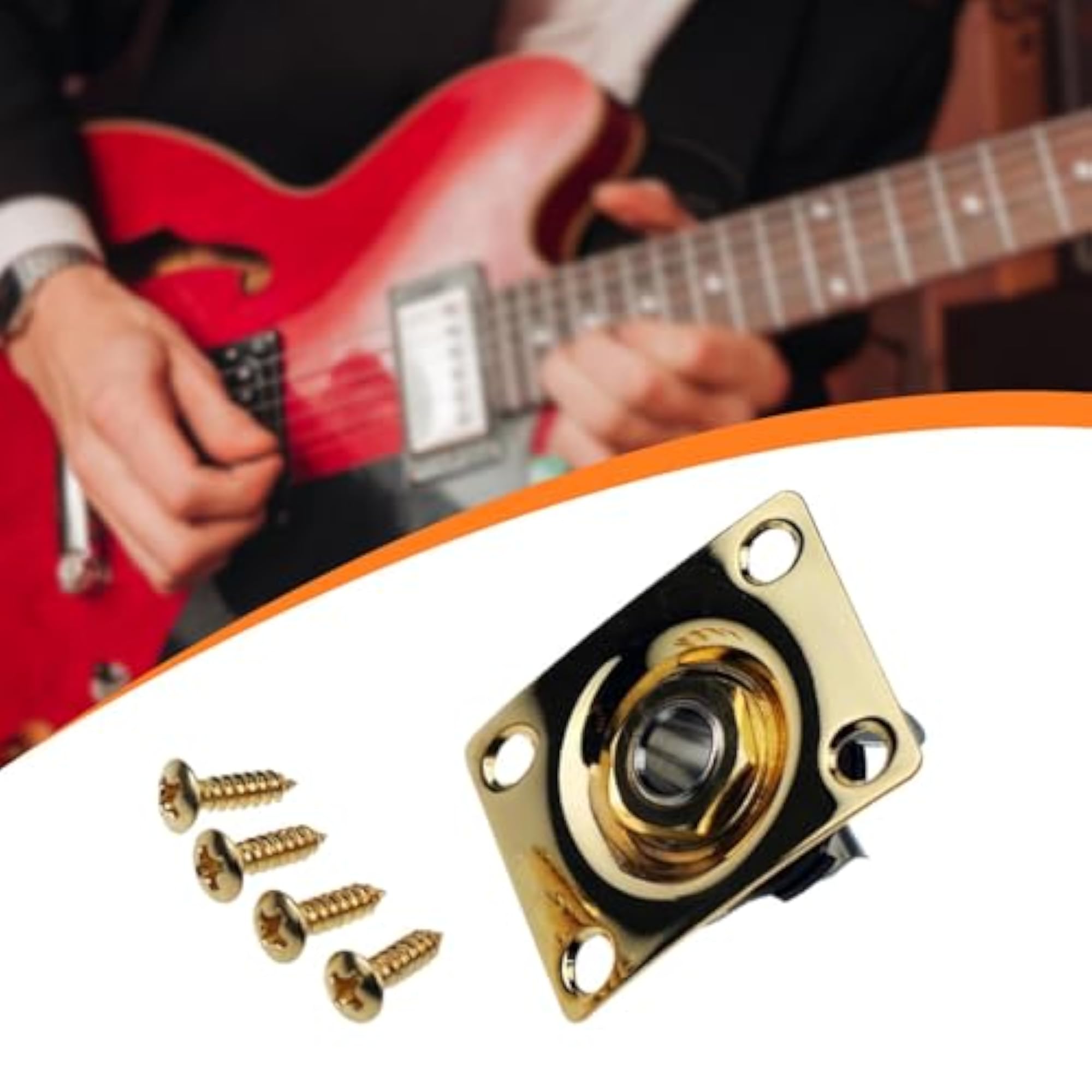 Electric Guitar Output Jack with Screws, Gold Square