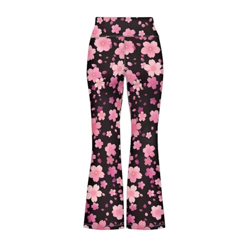 Cherry Blossom Pattern Children's Flared Yoga Pants Stylish High Waisted Long Leggings, 2025 Girls Casual Clothes3