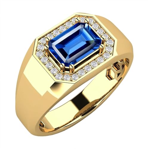 3ct Emerald Cut Gemstone Ring for Men 10K 14K 18K Real Gold Mens Gemstone Engagement Ring Luxury Mens Rings for Dad Husband Jewelry Gift for Birthday Father’s Day Valentine's Day