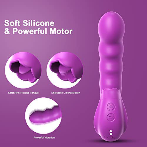 Clitoral Licking Rotating G Spot Vibrator, 3 In 1 Clit Tongue Dildo Vaginal Vibrating Stimulator With 10 Modes, Anal Breast Nipple Massager Butt Plug, Adult Sex Toys For Women Couples #TOP4