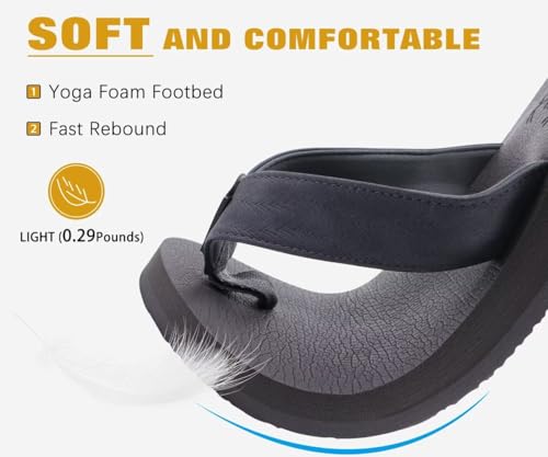 image for KuaiLu Men's Leather Flip Flops Arch Support Summer Beach Pool Water T