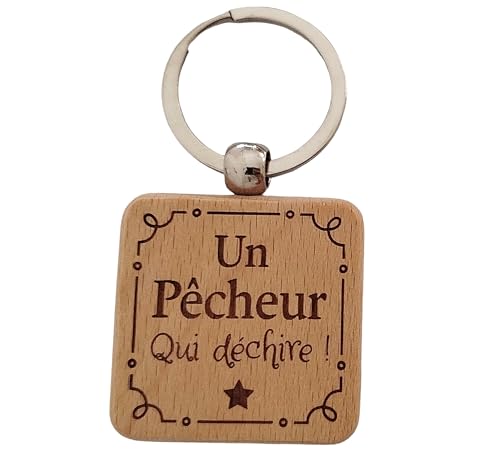 Porte-Clés en Bois Gravé Personnalisé - Idée Cadeau Pêcheur Homme Unique pour Ami, Famille - Porte Clef Pêche Idéal pour Cadeau de Noël, Anniversaire