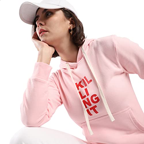 Image of PINACOLADA Women's Cotton Solid Printed Sweatshirt with Hoodie, Regular Fit for Casual Wear Full Sleeve Sweatshirt Crafted with Comfort Fit and High-Performance for Everyday Wear