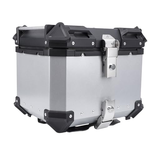 36L Motorcycle Top Case Aluminum Alloy Water Motorcycle Trunk Luggage Box with Security Lock for Helmet Luggage Storage (Silver)