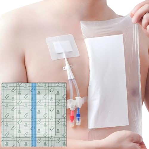 Waterproof Shower Cover Shields Dialysis Port Picc Line Chest Catheter PD Peritoneal Dialysis Chemo Non-Stick Center Pad for Feeding Tube Peg G-Tube Patient Bandage Protector 10x10(Pack of 25)