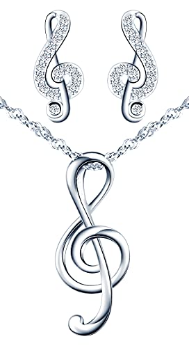 MicVivien Ensembles de Bijoux Femme Argent 925, Collier Pendentif Clef de Sol/Boucles d'oreilles Note de Musique avec Oxyde de Zirconium pour Femme Fille Maman