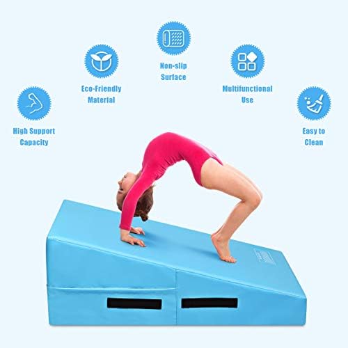 COSTWAY Incline Gymnastics Mat, Kids Wedge Cheese Skill Shape Mats with Carrying Handles, Tumbling Gym Yoga Mat for Boys Girls Home Exercise Aerobic