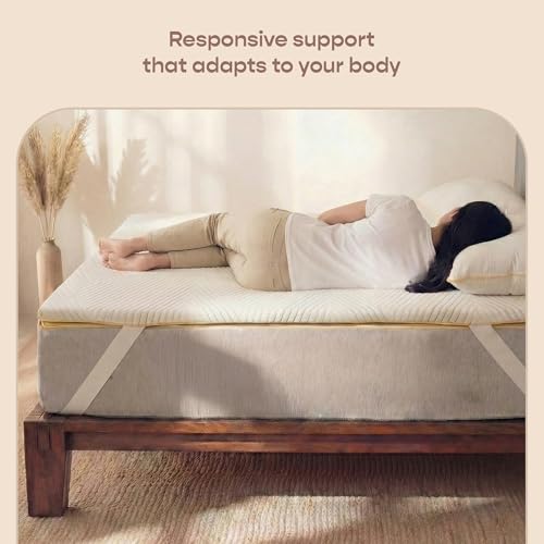 Image of SleepyCat Natural Latex Mattress Topper | GOLS-Certified Organic Latex | 2 Inch Responsive Support | Pinhole Design for Breathability | Anti-Slip Elastic Straps |(White, Single Size, 72x36x2 Inch)