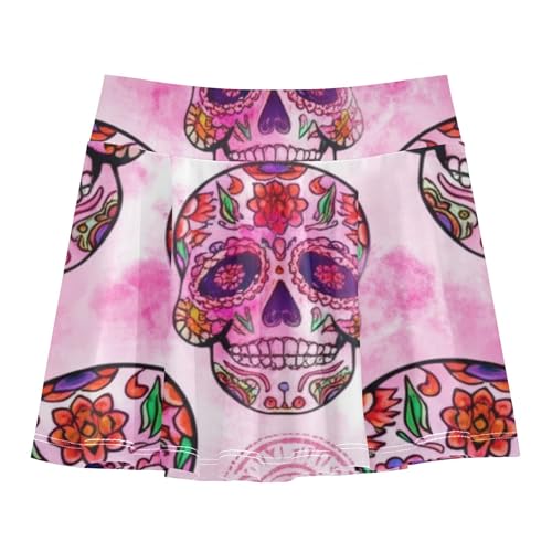 Intricately Sugar Skulls Pink Floral Tennis Skirts Kids Colored Athletic Shorts for Girls Skorts Pleated Skort 4t