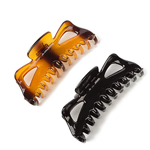 XZP Large Hair Claw Clips for Women Long Thick Hair 5.1 Inches rectangle Geometric Butterfly Huge Hair Clip Claws Black and Brown 2 PCS in Set