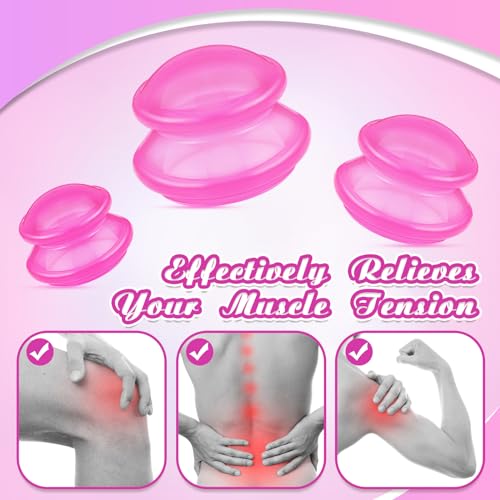 Image of TrelaCo 6 Pcs Silicone Cupping Kit for Massage Therapy,Clear Hot Pink | Cupping Cups 3 Sizes, Suction Therapy for Body Massage Myofascial, Relieves Cellulite Muscle Pain Tension, Studio Household
