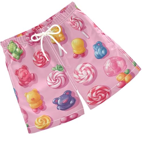 Pigsaly Boys' Swim Board Shorts Funny Colorful Lollipops Jelly Candy Bears Boy's Swim Trunks Kids Swimwear 5T