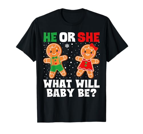 Christmas Gender Reveal Gingerbread Cookie He or She Baby T-Shirt