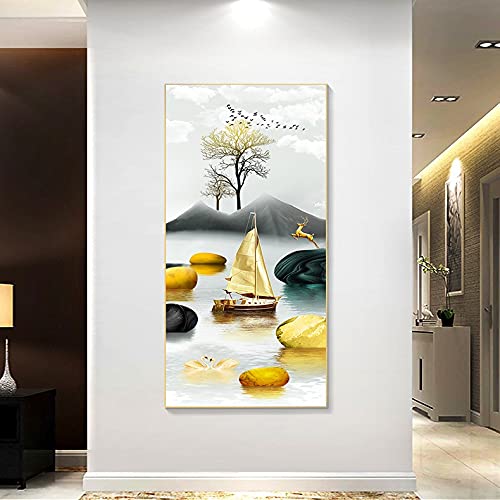 Broderie diamond painting complet voilier doré aux cristaux strass XXL