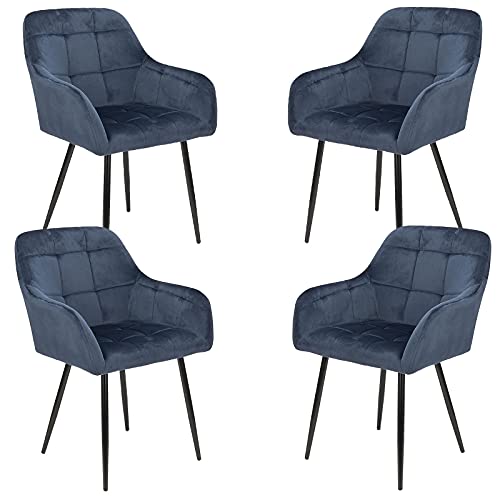 Sillas de Comedor Set de 4 terciopelo de cocina moderna de mediados de siglo tapizadas para salón, cómodas sillas para dormitorio (blau-b) Cover