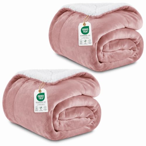 IR Imperial Rooms 2 Pack Queen Sherpa Blankets 90x90 Hotels Baby Pink