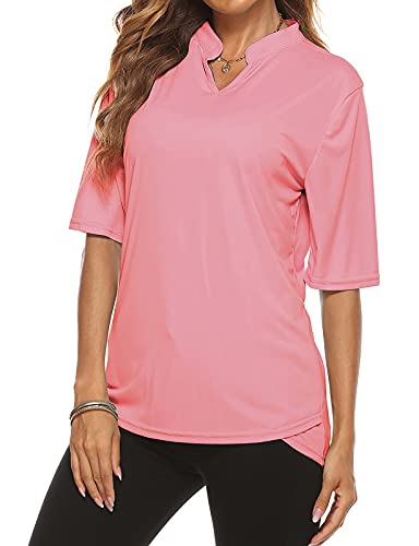Tanst Sky Short Sleeve T-Shirts for Women, Women's UPF 50+ Tee Shirts Tennis Golf Football Workout Exercises Fast Dry Polo Flowy Women's Summer Tops Pink Large