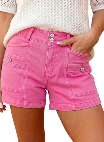 Image of Astylish Women's High Waisted Stretchy Jean Shorts Trendy Denim Shorts