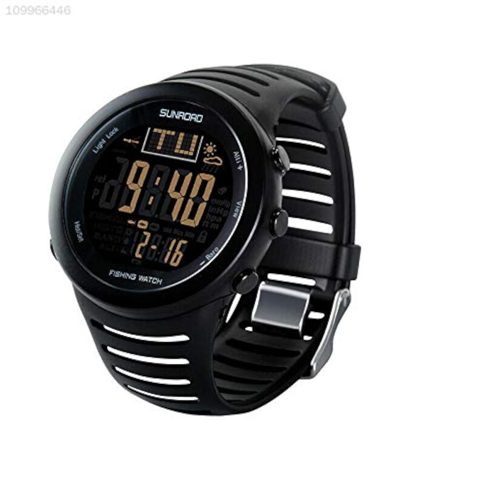LCD Fishing Barometer Sport Watch, Black Alloy