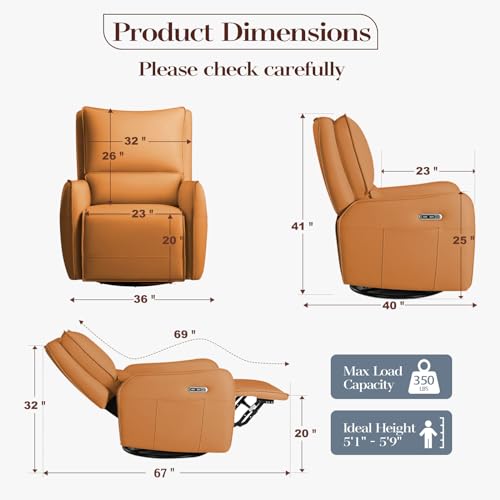 Image of Power Recliner Gliders for Nursery, Electric Swivel Rocker Recliner Chair, Comfy Upholstered Living Room Reclining Rocking Chairs with Lumbar Support (Burnt Orange, 41 inch X 40 inch X 36 inch)