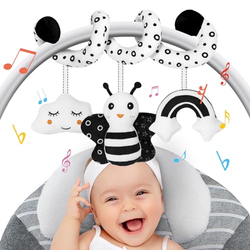 Image of FATI Baby Spiral Car Seat Toys Hanging Toys, Black and White High Contrast Newborn Sensory Toys for 0 3 6 9 12 Months Girls Boys Gift, Carseat Toys Stroller Toys for Bed Bassinet Crib Baby Carrier