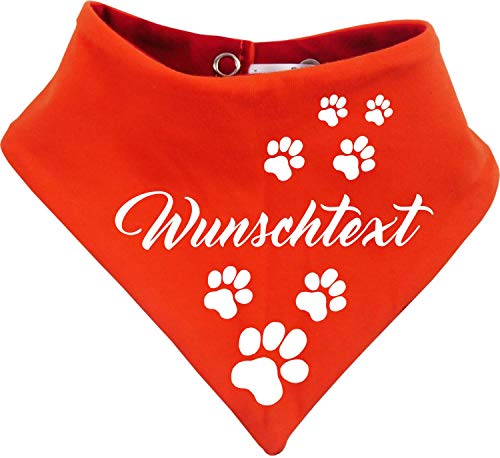 beidseitiges Multicolor Hunde Wende- Halstuch (Fb: rot-orange) (Gr.4 - HU 45-52 cm) mit Ihrem Wunschtext