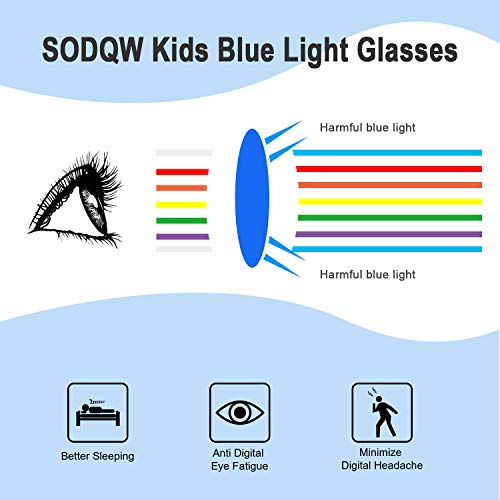 SODQW Kids Blue Light Blocking Glasses, Computer Gaming TV Phone Glasses for Boys Girls Age 3-12, Anti Eyestrain & UV Protection (Grey and Pink Frame/Blue Light Glasses) - Thumbnail 5