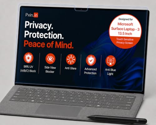 Image of Pxin Aura | Compatible with Microsoft Surface Laptop - 3 | 13.5 Inch - Touch Sensitive Privacy Screen | Anti Blue | Anti Glare | UltraThin for Hyper Touch | Anti UV | Privacy Filter