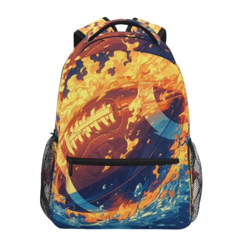 Sac à dos école football bleu feu avec compartiment ordinateur pour ados et enfants