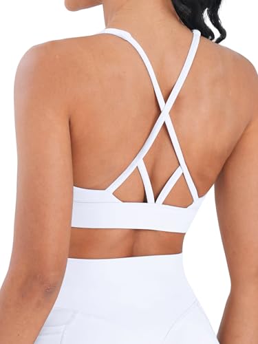 Image of Sunzel Strappy V Neck Criss Cross Back Sports Bra for Women | Removable Pads, Buttery Soft, Four-Way Stretch, Criss Cross Back, V Neck Contour Fit, Medium-Light Support, Yoga Workout Gym