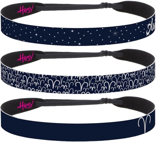 Hipsy 3-pack Adjustable Non Slip Zodiac Sign Headband 7/8" Astrology Hair Bands for Women Girls & Nurses (Aries Symbol Dark Navy 3pk)