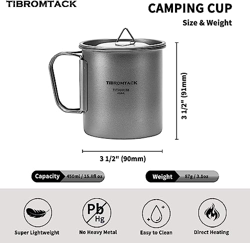 TIBROMTACK Tasse Pliante d'extérieur avec Couvercle, Tasse Camping Titane Portable, Mug en Titane de Camping Ultraléger 450ml pour l'extérieur avec Poignée Pliable et Sac en Filet – vue 2