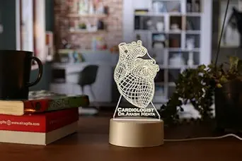 AICA Personalized Name Cardiologist Doctor (Heart Specialist Doctor) LED Table Lamp | Birthday Thank You Graduation Gifts for Cardiologist Doctor Dr Male Female Men Women (White Base)