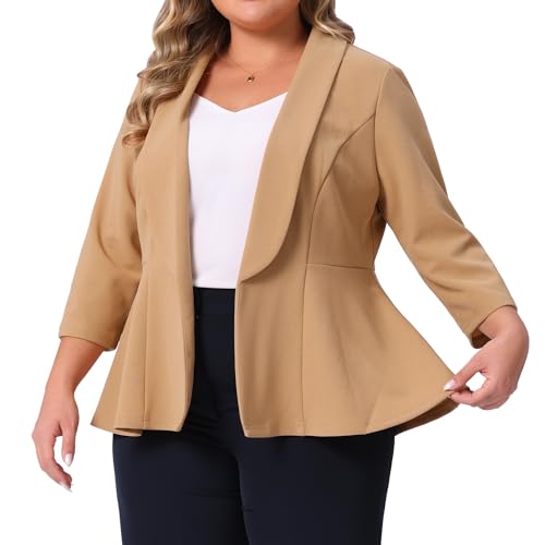Agnes Orinda Plus Size Blazer for Women 3/4 Sleeve Open Front Peplum Blazer Jacket Work Suit Business Dressy Casual2