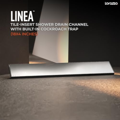 Image of Lorazzo Linea Tile-Insert SS304 Shower Drain Channel 18x4 Inch | Built-in Cockroach Trap | Stainless Steel Floor Drain | Silver Finish | Bathroom Shower Drain | 10 Year Warranty