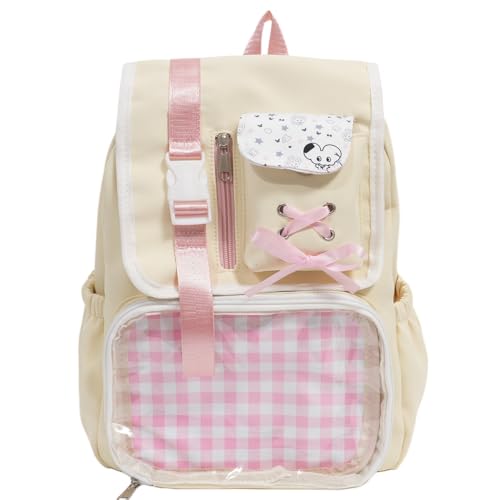 Mochila escolar Kawaii para meninas, linda bolsa Ita com inserção de pino para adolescentes, crianças, estética, viagem (amarela)