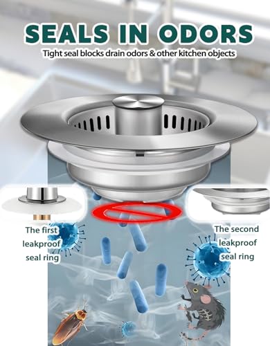 Colador para desagüe de cocina 3 en 1, acero inoxidable miniatura 5