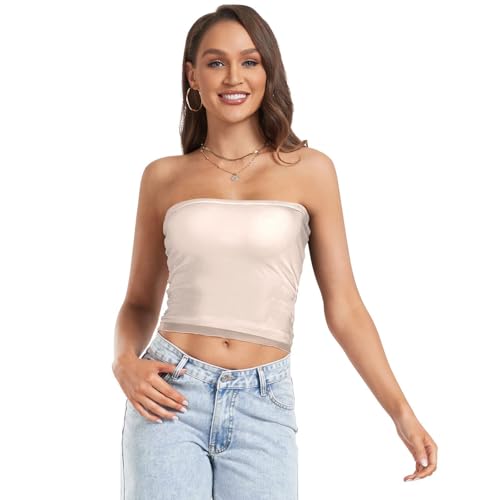 EtherSpher Complexion Tight Women's Strapless Crop Tops Band Strapless Bra for Teen Girls Club, Complexion, Large