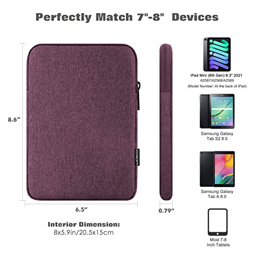 Image of MoKo 7-8 Inch Tablet Sleeve Bag, Polyester Pouch Cover Case Slim Design | Fits iPad Mini (A17 Pro) 8.3 inch 2024, iPad Mini 6 /5 /4 /3 /2 /1, Samsung Galaxy Tab S2 8.0, Tab A 8.0, ZenPad Z8s 7.9, Purple