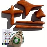 Lungcha Traditional Thai Massage Wooden Stick Tool, Reflexology, Acupuncture Point Gua Sha for Body, Foot, Hand, Head, Face, Nose, Neck, Back, Waist Massage (Set 4 Body Hand Foot Massage)
